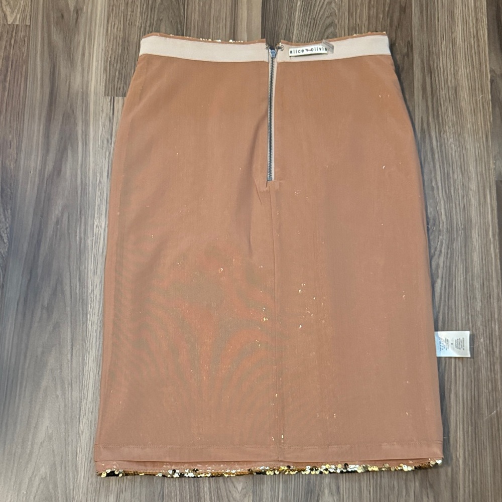 Alice + Olivia Gold Sequin Ramos Sparkly Stunner Lined Zip Fitted Pencil Skirt 6 - Picture 6 of 14